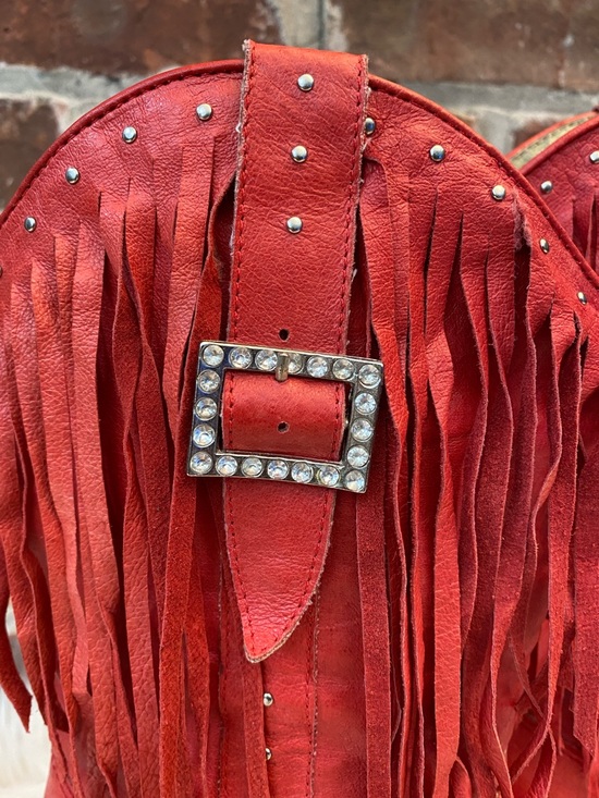 Dingo Red Fringe Bohemian Cowboy Boots, Size 7 - Picture 10 of 15